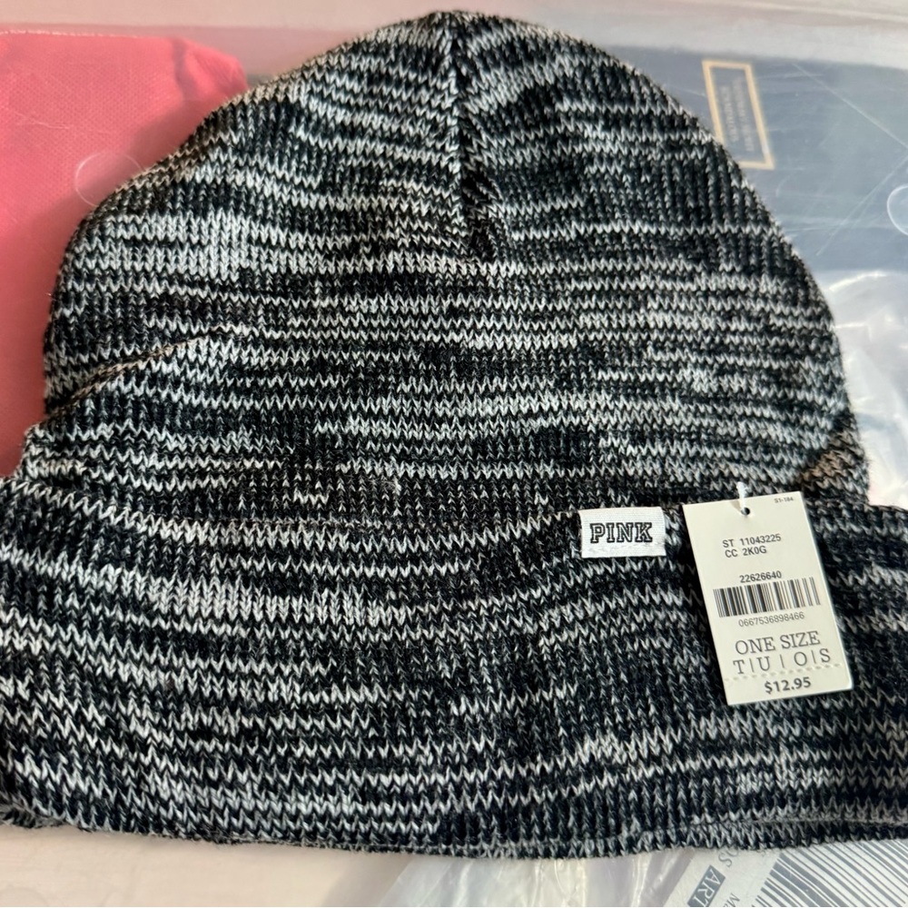 PINK Victoria's Secret Black and White Knit Beanie